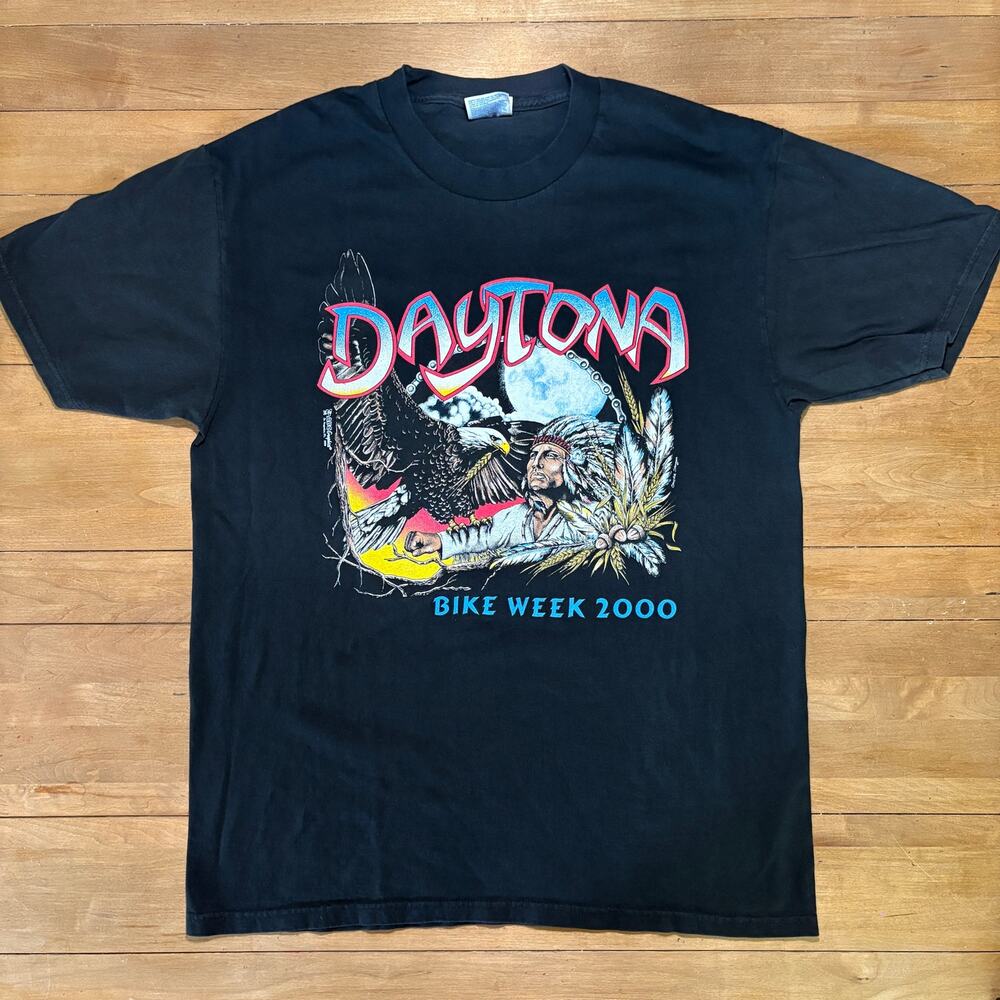 Vintage 2000 Daytona Bike Week T Shirt Black Eagle Chief Graphic Biker Tee